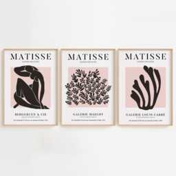 Black & Pink Matisse Inspired Wall Art Set Of 3 Prints - thumbnail 2