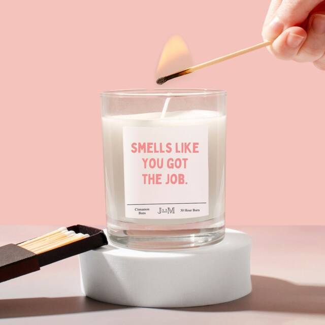 Smells Like You Got The Job Candle. New Congratulations Gift. Colleague Promotion Candle Gift Set - image 1