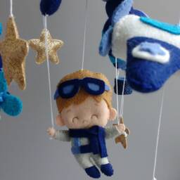 Airplane Baby Mobile Felt Pilot, Adventure Nursery Decor - thumbnail 2