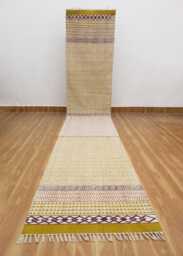 Handmade Olive Green Cotton Runner Rug - Block Printed Boho - thumbnail 1