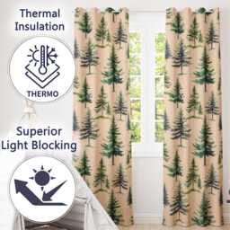 Watercolor Pine Tree Forest Seamless Pattern Warm Background Readymade Eyelet Ring Top Thermal 100% Blackout Curtains - thumbnail 3