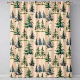 Watercolor Pine Tree Forest Seamless Pattern Warm Background Readymade Eyelet Ring Top Thermal 100% Blackout Curtains - thumbnail 2