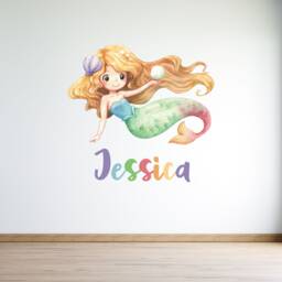 Personalised Mermaid Wall Sticker , Art Girls Bedroom Decor Nursery Underwater Theme Baby Room - thumbnail 2
