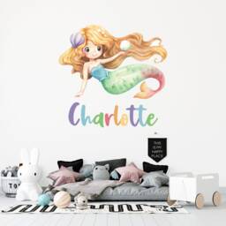 Personalised Mermaid Wall Sticker , Art Girls Bedroom Decor Nursery Underwater Theme Baby Room - thumbnail 3