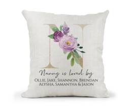 Personalised Nanny Cushion Loved By Grandchildren's Names Gold Purple Floral Birthday Gift/ 50Th 60Th 70Th 80Th 90Th, Christmas - thumbnail 1