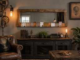 4Ft Steampunk Driftwood Mirror, Large Cottage Wall Art, Handmade Welsh Industrial Vintage Decor, Solid Oak Doors