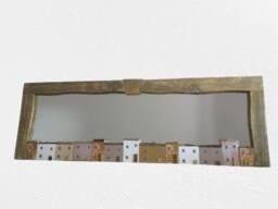 Large Driftwood Mirror With Hand-Painted Houses, Steampunk Design - thumbnail 1