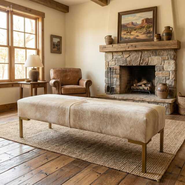 stunning Upholstered Cowhide Bench, End Of Bed, Entryway, Dining Table - Lfb60 - image 1