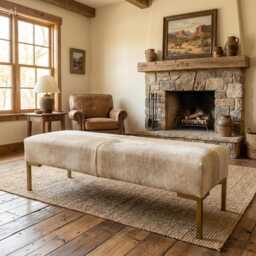 stunning Upholstered Cowhide Bench, End Of Bed, Entryway, Dining Table - Lfb60 - thumbnail 1