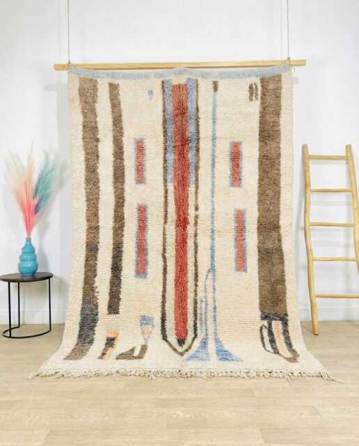 Ivory Berber Moroccan Rug, Handwoven Wool Shag Abstract Geometric Shapes, Authentic Beni Ourain Carpet, Large Area Rug - image 1