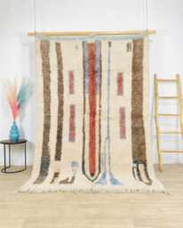 Ivory Berber Moroccan Rug, Handwoven Wool Shag Abstract Geometric Shapes, Authentic Beni Ourain Carpet, Large Area Rug - thumbnail 1