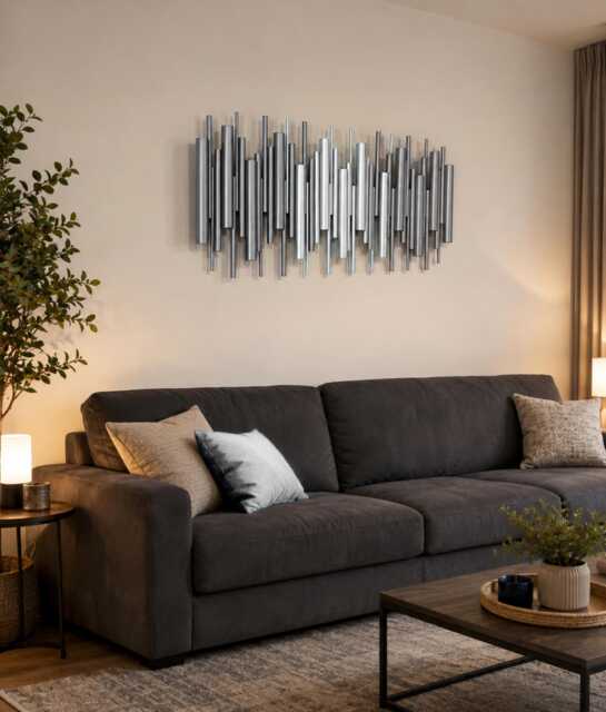 Handmade Silver Wood Geometric Wall Art - Modern 3D Sculpture Statement Decor - image 1