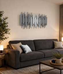 Handmade Silver Wood Geometric Wall Art - Modern 3D Sculpture Statement Decor - thumbnail 1