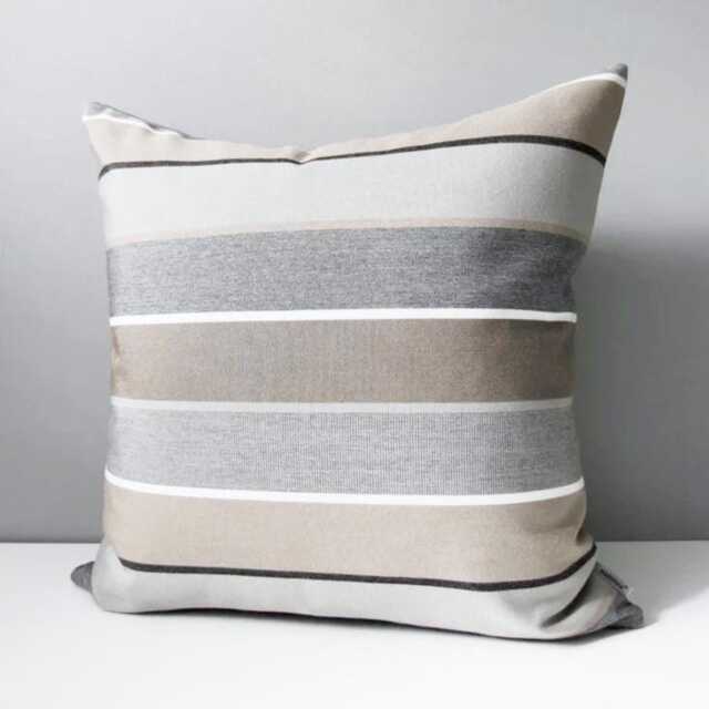 Sunbrella?? Outdoor Pillow Cover in Brown & Grey Stripe, Decorative Taupe Striped Cushion For Masculine Patio/Pool Lounger, Mazizmuse - image 1
