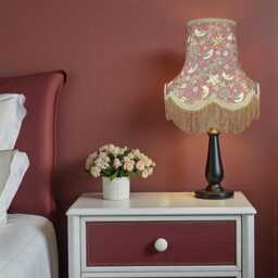Hancrafted William Morris Strawberry Thief Fabric Lampshade Crimson Antique Gold Braid Fringe - Bespoke UK Handmade - thumbnail 2