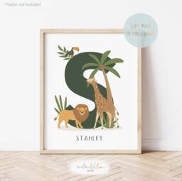 Personalised Safari Nursery Print, Jungle Decor, Educational Poster, Playroom Prints - thumbnail 1