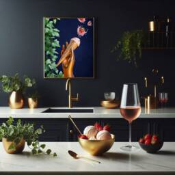 Quirky Strawberry Ice Cream Art Print On Navy Background - Eclectic Kitchen Wall Decor - thumbnail 2