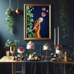 Quirky Strawberry Ice Cream Art Print On Navy Background - Eclectic Kitchen Wall Decor - thumbnail 3