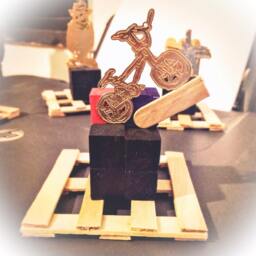Gold & Wood Bike On Ramp Desk Statue Art Stylish Bmx Plated Sculpture Minature Miniature - thumbnail 3