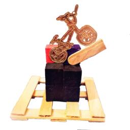Gold & Wood Bike On Ramp Desk Statue Art Stylish Bmx Plated Sculpture Minature Miniature