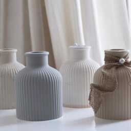 Ribbed Vase Decor Table Minimalistic Shelf Home Accessories Jesmonite Stone Handmade Neutral & Gift - thumbnail 2