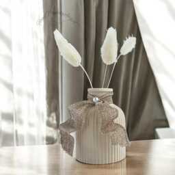 Ribbed Vase Decor Table Minimalistic Shelf Home Accessories Jesmonite Stone Handmade Neutral & Gift - thumbnail 3