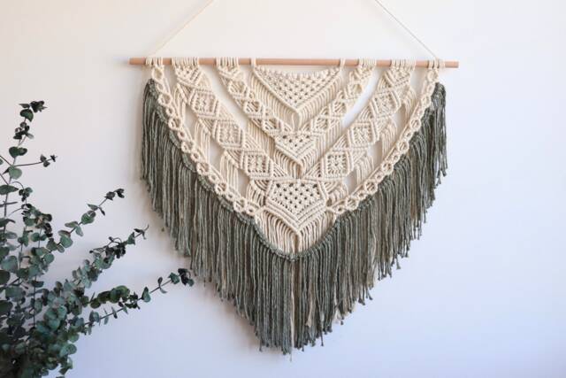 Large Macrame Wall Hanging Boho Sage Green Tapestry - image 1