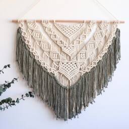 Large Macrame Wall Hanging Boho Sage Green Tapestry - thumbnail 2