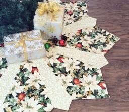 Poinsettias Quilted Christmas Tree Skirt - Full Sized Or Mini Skirt, Color Options - thumbnail 1