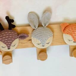 Baby Crochet Wooden Hooks, Woodland Theme Decor Hangers, Clothes Hangers For Nursery, Gift New - thumbnail 3