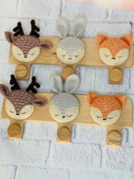 Baby Crochet Wooden Hooks, Woodland Theme Decor Hangers, Clothes Hangers For Nursery, Gift New - thumbnail 1