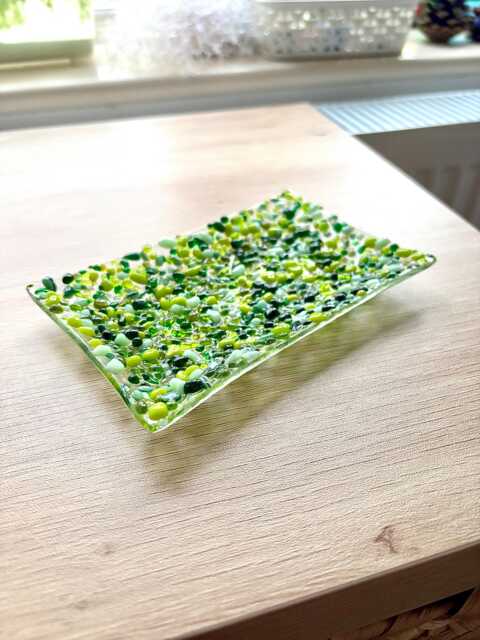 Handmade Fused Green Glass Soap Dish Bathroom Jewelry Holder - image 1
