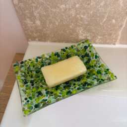 Handmade Fused Green Glass Soap Dish Bathroom Jewelry Holder - thumbnail 3