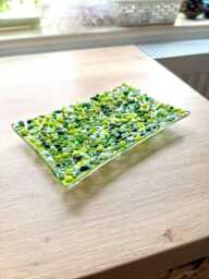 Handmade Fused Green Glass Soap Dish Bathroom Jewelry Holder - thumbnail 1
