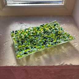 Handmade Fused Green Glass Soap Dish Bathroom Jewelry Holder - thumbnail 4