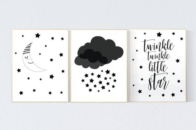 Black & White Nursery Prints Moon, Stars, Cloud Wall Art - image 1