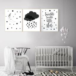 Black & White Nursery Prints Moon, Stars, Cloud Wall Art - thumbnail 2