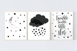 Black & White Nursery Prints Moon, Stars, Cloud Wall Art - thumbnail 1