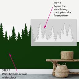Pine Forest Nursery Stencil Reusable Wall Mural, Mountain Decor - thumbnail 2