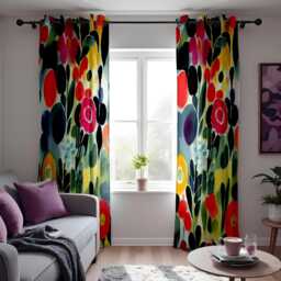 Watercolor Floral Curtains, Abstract Bold Flower Print Drapes, Vibrant Artistic Window Treatment, Custom Length Panel Curtains
