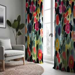 Watercolor Floral Curtains, Abstract Bold Flower Print Drapes, Vibrant Artistic Window Treatment, Custom Length Panel Curtains - thumbnail 2
