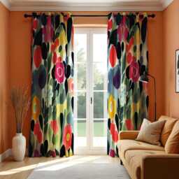 Watercolor Floral Curtains, Abstract Bold Flower Print Drapes, Vibrant Artistic Window Treatment, Custom Length Panel Curtains - thumbnail 3