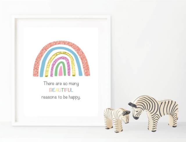 Nursery Print - Home Happy Print Beautiful Reasons Rainbow Children's Decor Wall Art