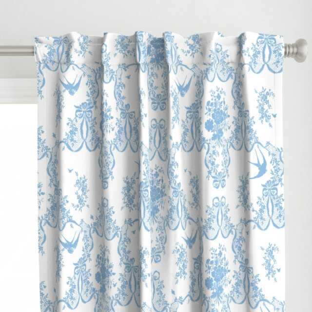 Decorative Toile Curtain Panel - Floral Birds Pale Blue Damask Botanical Nature Custom Willa Neptune 1 By Lilyoake - image 1