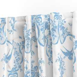Decorative Toile Curtain Panel - Floral Birds Pale Blue Damask Botanical Nature Custom Willa Neptune 1 By Lilyoake - thumbnail 3