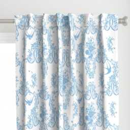Decorative Toile Curtain Panel - Floral Birds Pale Blue Damask Botanical Nature Custom Willa Neptune 1 By Lilyoake - thumbnail 1