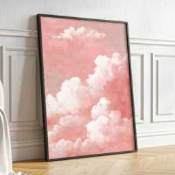 Blush Pink Cloud Wall Art Dream Sky Painting Pastel Cloudscape Large Room Decor Framed Boho Nursery Moon Poster Print - thumbnail 2