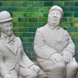 Laurel & Hardy Sculpture Stone Comedy Duo Statue Outdoor Funny Figurine Concrete Actors Ornament Handmade Classic Film Art Gift - thumbnail 2