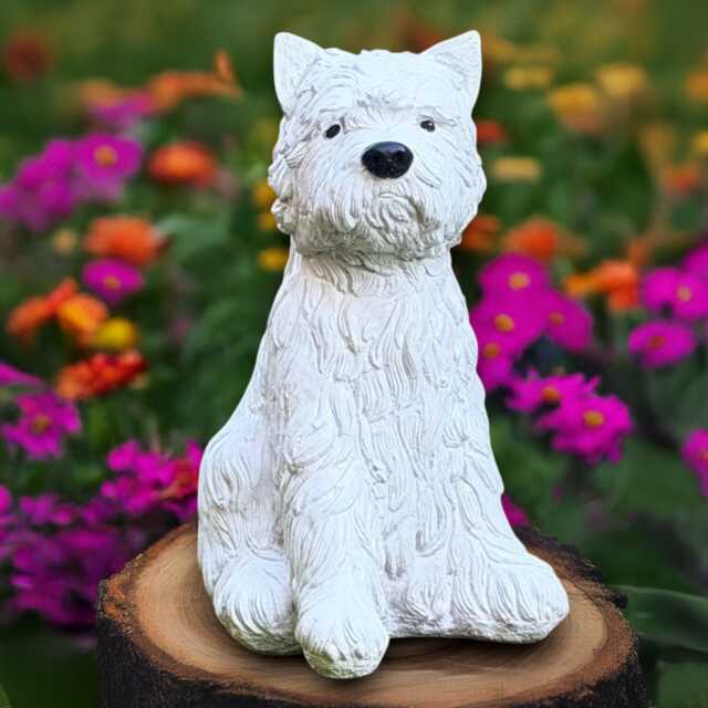 White Westie Dog Sculpture Concrete Figurine Stone Yorkshire Terrier Decoration Handmade Yorkie Statue Dog Lover Gift Garden Ornament - image 1