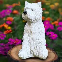 White Westie Dog Sculpture Concrete Figurine Stone Yorkshire Terrier Decoration Handmade Yorkie Statue Dog Lover Gift Garden Ornament - thumbnail 4
